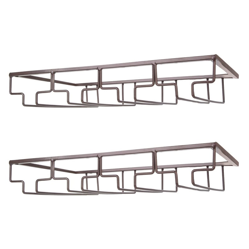 FOMANSH Wine Glass Rack - Under Cabinet Stemware Wine Glass Holder Glasses Storage Hanger 2 Pack Metal Organizer for Bar Kitchen 4 Rows Brown - Image 1